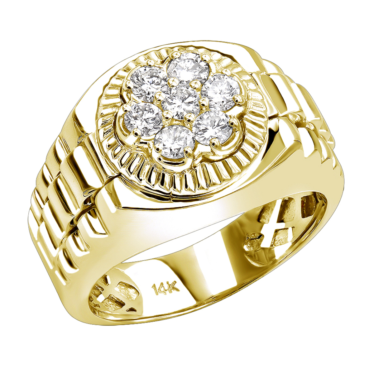 Mens Diamond Rings 14K Gold Rolex Style Diamond Ring 0.45ct 004895