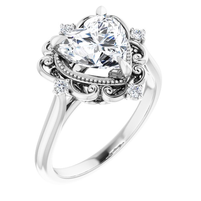 Item Code: ST124DLH, Warranty: 12 months, Metal: 14K Gold, Ring Style: Birthstone, Vintage, Bridal: Bridal, Engagement, Jewelry Shape: Heart, Carat Weight: 2 ct, Type of Gemstone: Diamond, Shape: Heart, Round, Color: F, Clarity: VS1, Stone Setting Type: Claw Prong, Prong.