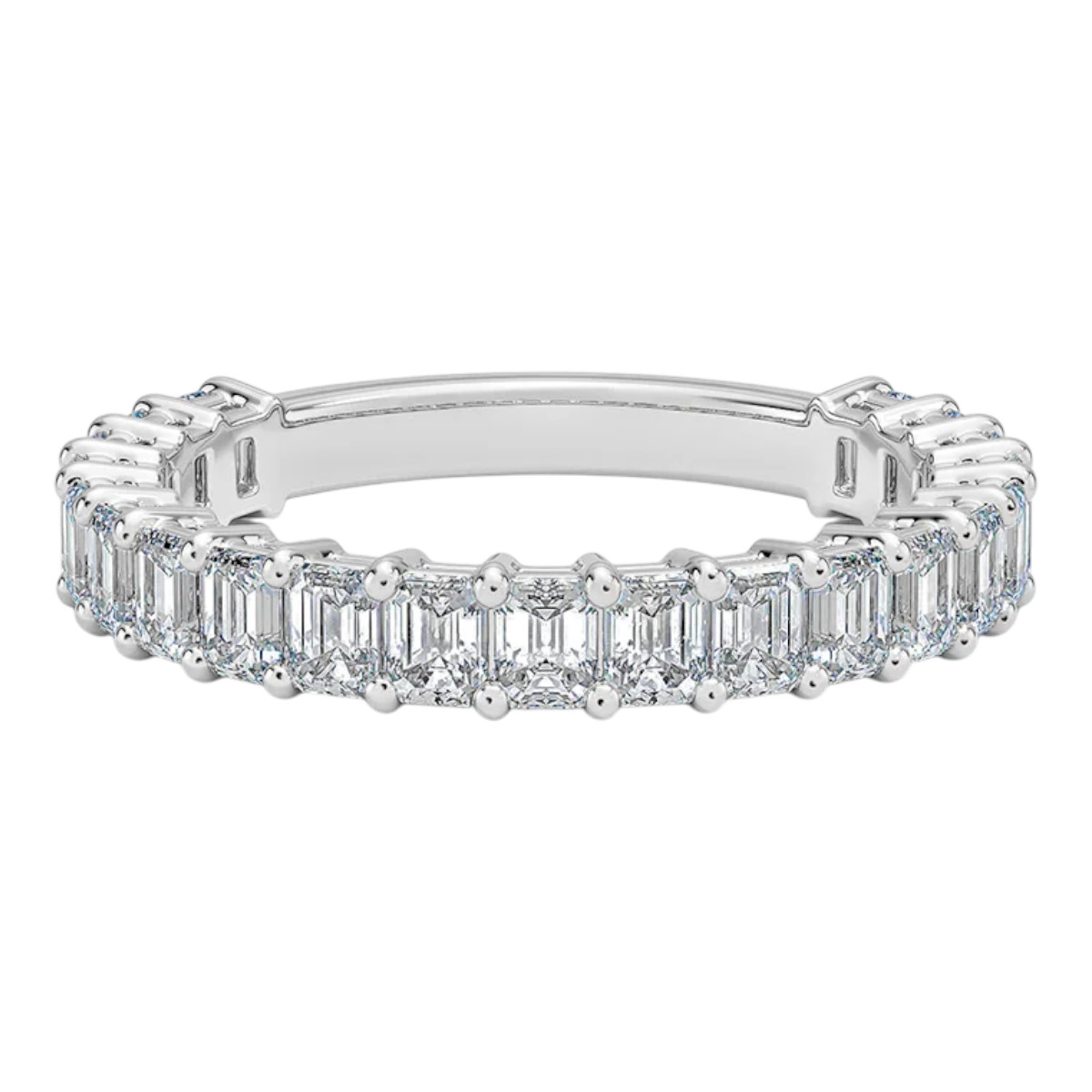Item Code: HD2212, Warranty: 12 months, Metal: 18K Rose Gold, Bridal: Anniversary, Band, Bridal, Wedding, Width: 1/16in (2.3mm), Personalization: Yes, Carat Weight: 1.55 ct, Type of Gemstone: Diamond, Shape: Emerald, Color: F-G, Clarity: SI, Stone Setting Type: Prong.