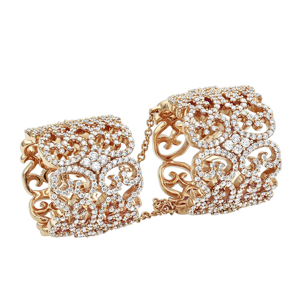 Unique Full Finger Articulated Chain Linked Diamond Double Ring for Women 14K Rose Gold