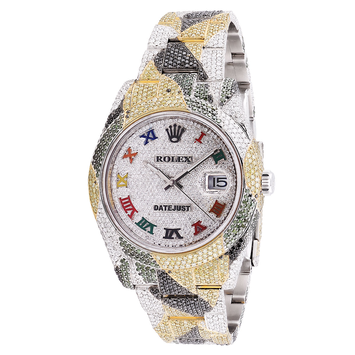 Iced Out Men's Diamond Watch Rolex Datejust 41mm Oyster Bracelet