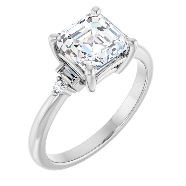 Item Code: ST151DNA, Warranty: 12 months, Ring Style: Birthstone, Metal: 14K Gold, Bridal: Bridal, Engagement, Setting Type: Accented, Personalization: Yes, Carat Weight: 2 ct, Type of Gemstone: Diamond, Shape: Asscher, Straight Baguette, Round, Color: H, Clarity: SI1, Stone Setting Type: Prong, Bar.