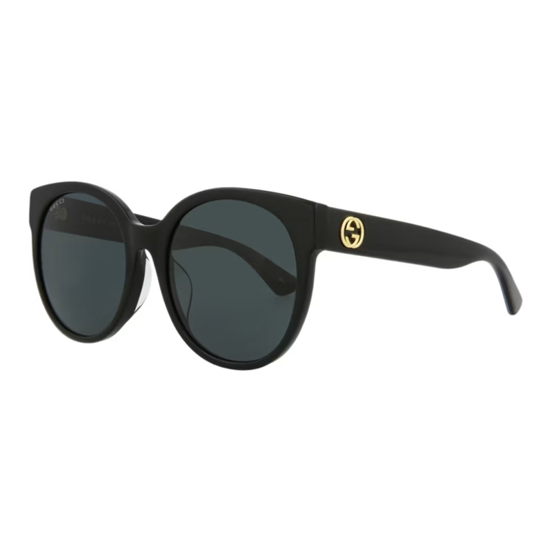 Gucci GG0035SAN 001 Sunglasses Black Round Frame, Grey Lenses Gucci Sunglasses GG0035SAN 001 Shiny Black Oversized Round  main image 3