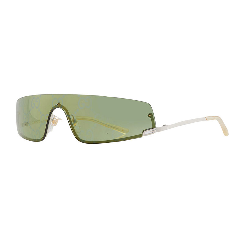 Item Code: M08406, UPC: 889652473215, Glasses Style: Shield, Glasses Type: Sunglasses, Frame Color: Shiny Solid Ivory, Frame Material: Metal, Lens Color: Green with GG pattern Mirror, Bridge Size: 1 mm, Sun Protection: 100% UV, Temple Length: 115 mm.