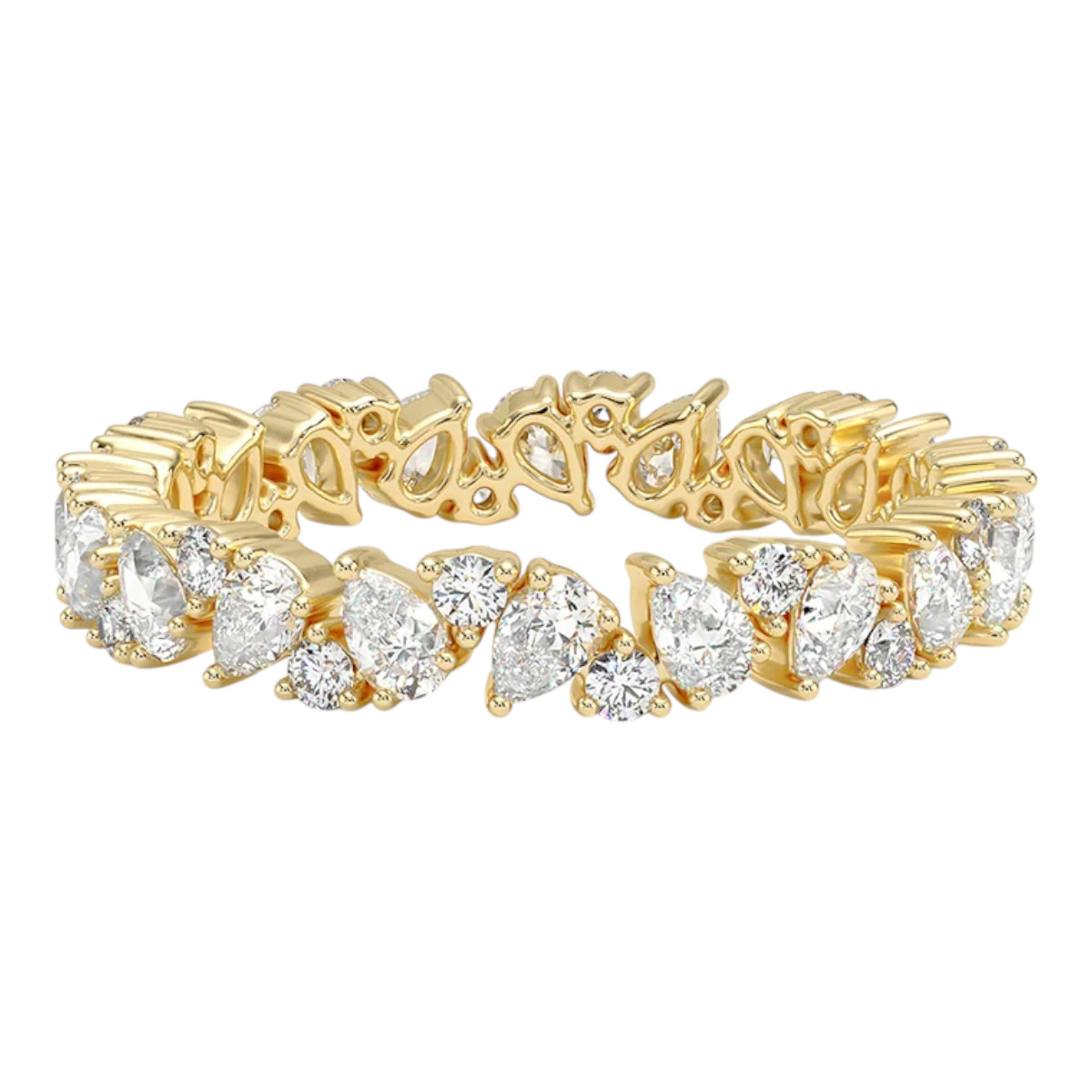 Item Code: HD2229, Warranty: 12 months, Metal: 18K White Gold, Bridal: Anniversary, Band, Bridal, Eternity, Wedding, Width: 1/8in (3.3mm), Carat Weight: 1.1 ct, Type of Gemstone: Diamond, Shape: Round, Pear, Color: F-G, Clarity: SI, Stone Setting Type: Prong.