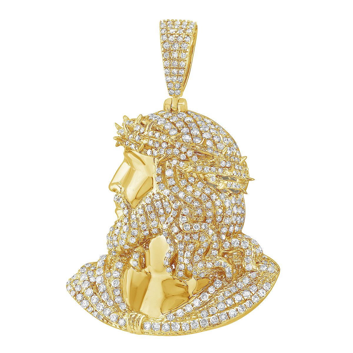 Hip Hop 10K or 14K Gold Diamond Jesus Face Pendant for Men 1.5ct