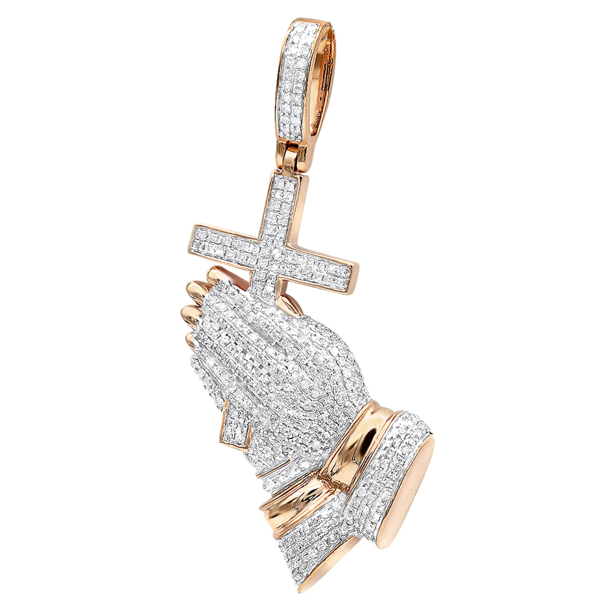 Hip Hop 10k Gold Praying Hands and Cross Diamond Pendant for Men