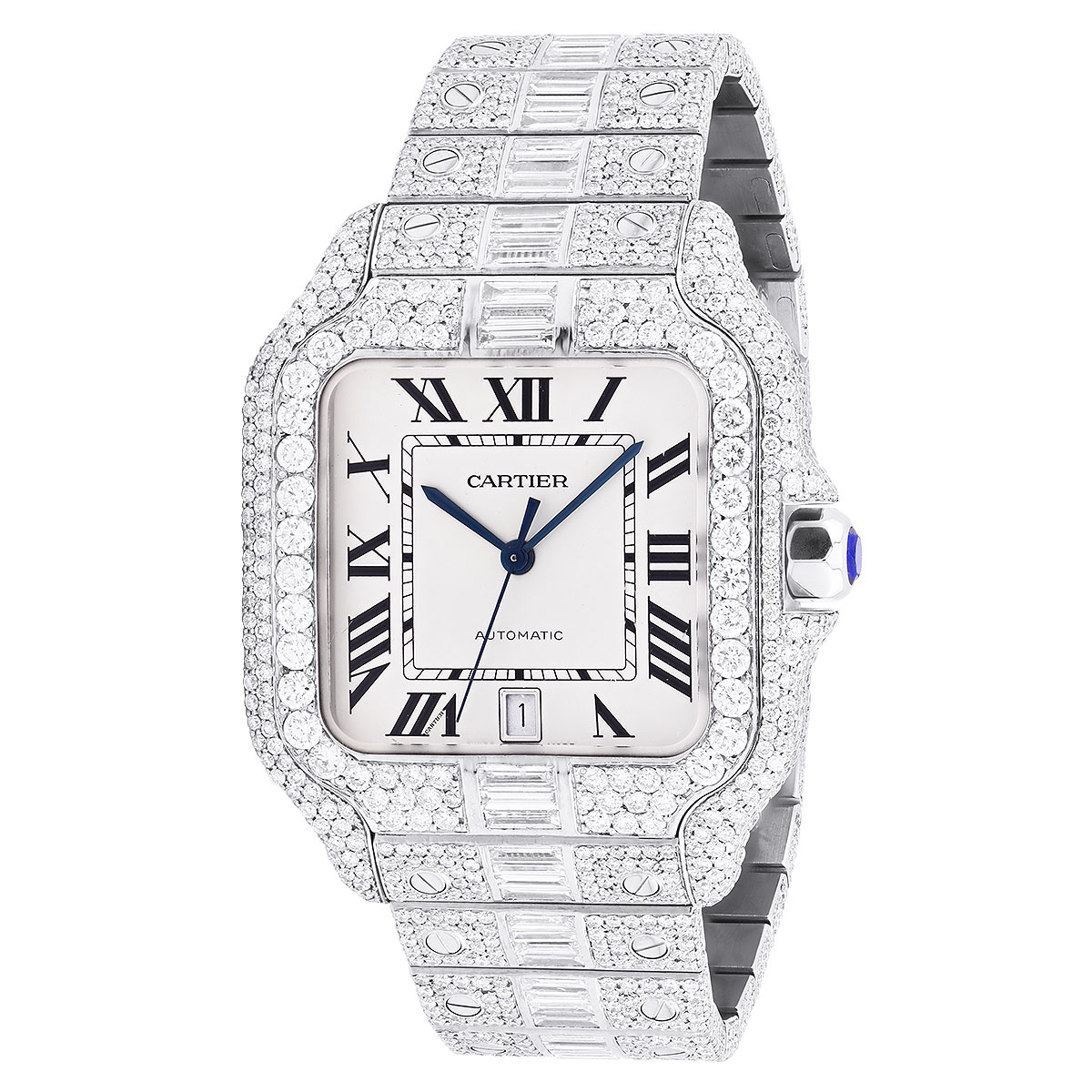 Iced Out Diamond Cartier Santos For Men And Women 41mm Round Iced Out Diamond Cartier Santos For Men And Women 41mm Round