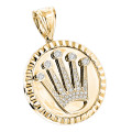 Rolex Style Diamond Crown Pendant Medallion 0.85ct 14k Gold