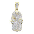 Solid 10K Gold Diamond Hamsa Hand Pendant Fully Iced Out 1 Carat Charm