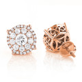 Unisex Round Diamond Cluster Earrings 14K Gold 2ct Halo Studs