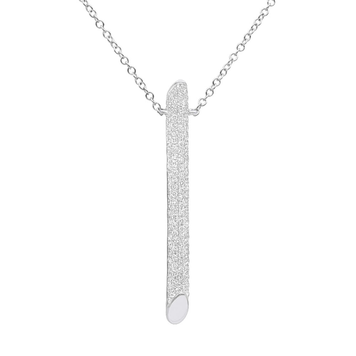 Item Code: 803215, Approx. Weight: 2.5 g, Warranty: 12 months, Pendant Type: Bar, Metal: 14K Gold, Width: 1/16in (2mm), Length: 1 5/16in (32mm), Jewelry Shape: Bar, Carat Weight: 0.5 ct, Type of Gemstone: Diamond, Shape: Round, Color: H, Clarity: SI, Stone Setting Type: Pave.