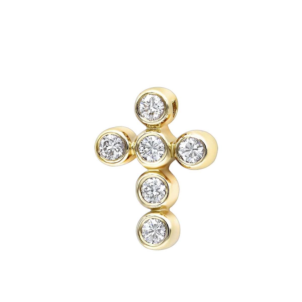 Item Code: 008792, Approx. Weight: 3 g, Warranty: 12 months, Pendant Type: Cross, Metal: 14K Gold, Width: 9/16in (14mm), Length: 11/16in (18mm), Jewelry Shape: Cross, Carat Weight: 0.6 ct, Type of Gemstone: Diamond, Shape: Round, Color: H, Clarity: SI, Stone Setting Type: Bezel.