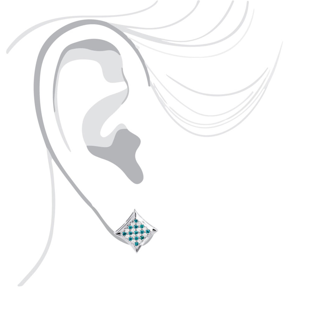 Unique 14K White Gold White Blue Diamond Earrings Square