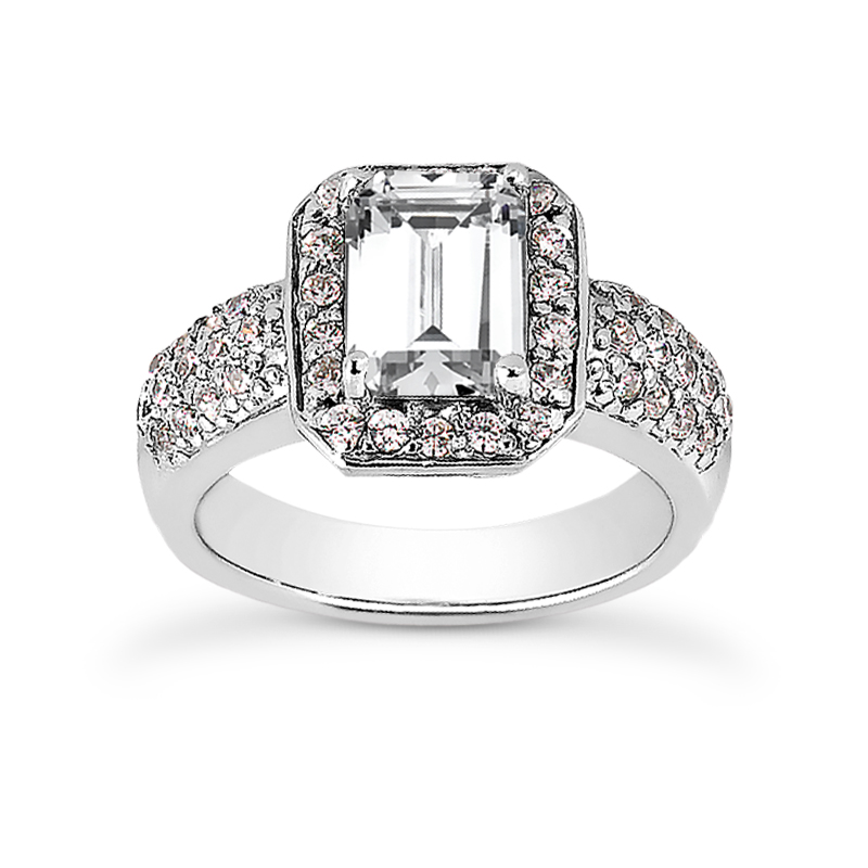 Item Code: 017180, Approx. Weight: 8 g, Warranty: 12 months, Ring Style: Birthstone, Metal: 18K Gold, Bridal: Bridal, Engagement, Setting Type: Halo, Width: 7/16in (10.6mm), Personalization: Yes, Carat Weight: 1.35 ct, Type of Gemstone: Diamond, Color: G, Clarity: VS, Stone Setting Type: Pave, Prong.