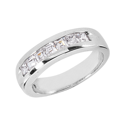 Item Code: 013241, Approx. Weight: 9 g, Warranty: 12 months, Ring Style: Birthstone, Metal: 18K Gold, Bridal: Band, Bridal, Wedding, Width: 1/4in (5.8mm), Personalization: Yes, Carat Weight: 0.98 ct, Type of Gemstone: Diamond, Color: G, Clarity: VS, Stone Setting Type: Channel.