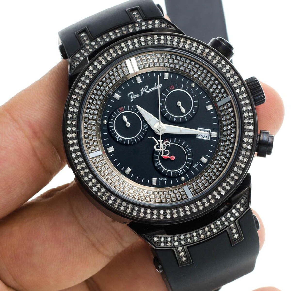 ジョーロデオ　ブラック Men's Joe Rodeo Blue Black Diamond Watch 4.25ct 965332