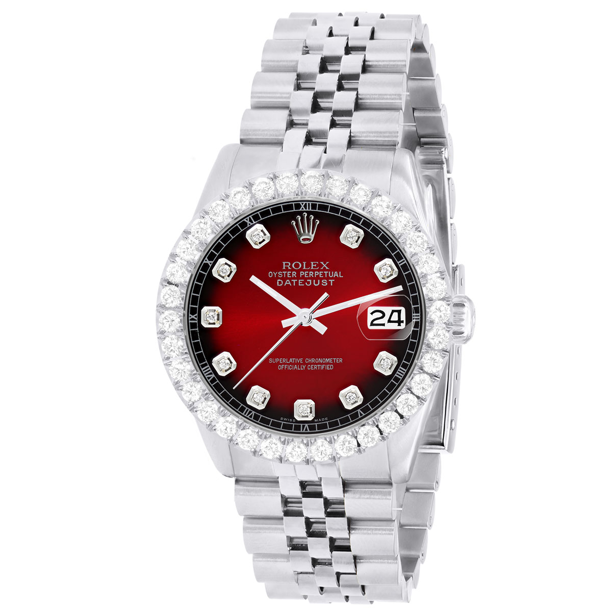 Diamond Watch Rolex Datejust 36mm Dark Red Tone Dial Jubilee