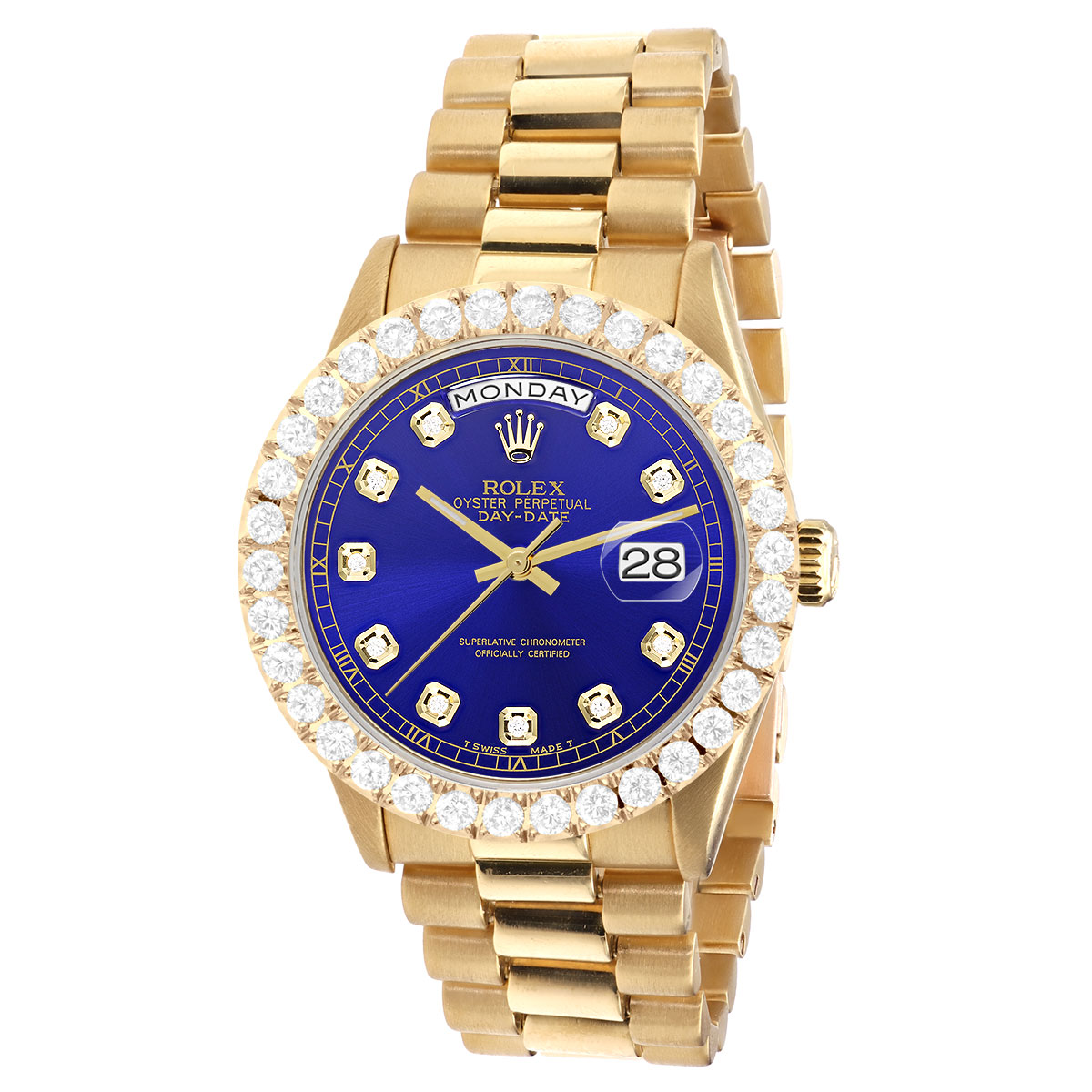 Gold Watch Rolex Day-Date 36mm Blue Dial President Bracelet