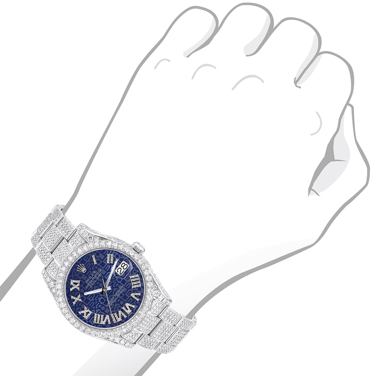 Iced Out Watch Rolex Datejust 41mm Blue Print Roman Numerals Dial