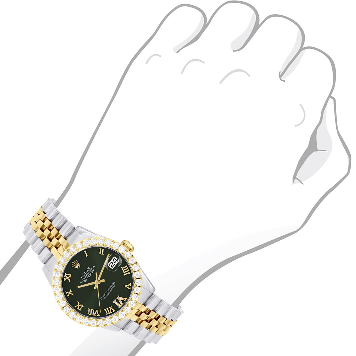 Watch Rolex Datejust 36mm Dark Green Roman Numerals Dial Jubilee
