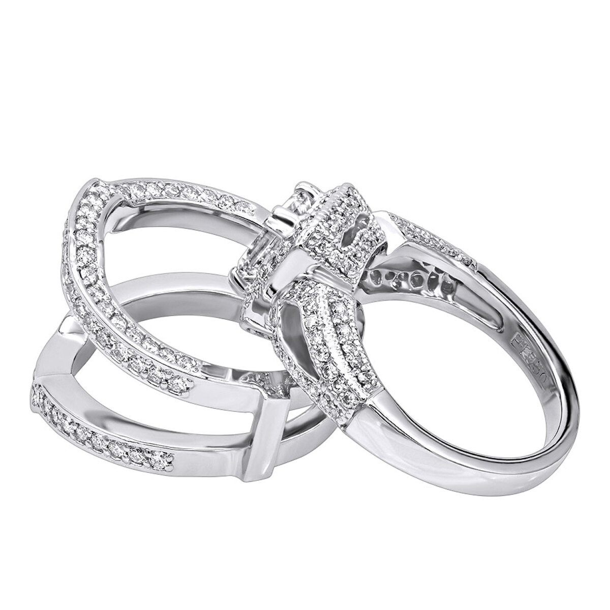 Platinum 3 Carat Emerald Cut Diamond Engagement Ring Wedding Band