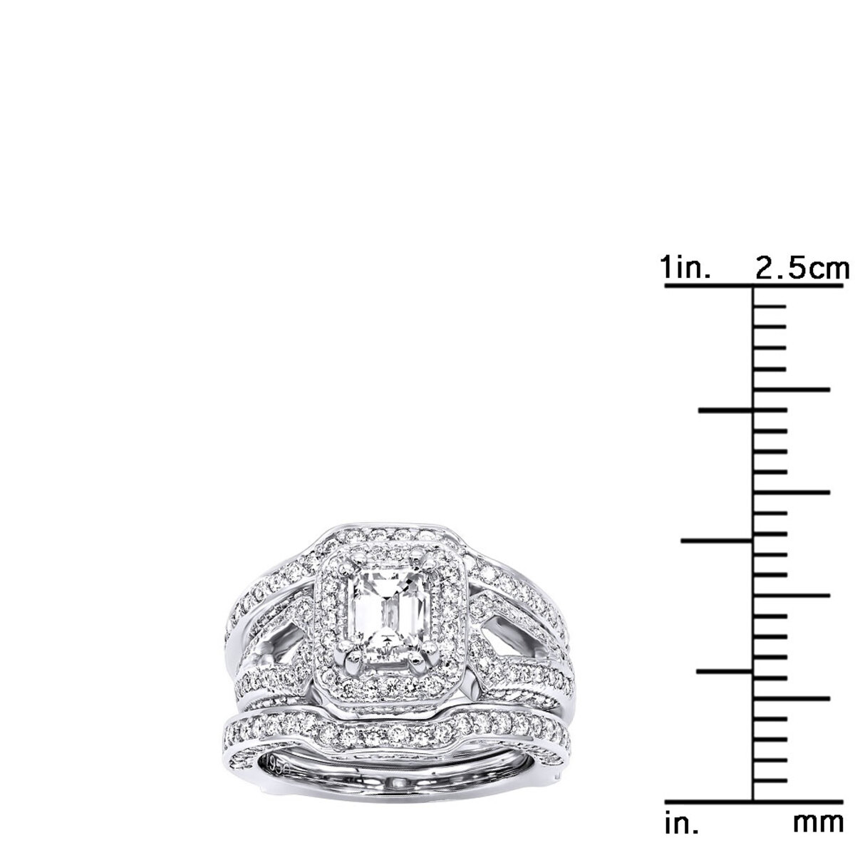 Platinum 3 Carat Emerald Cut Diamond Engagement Ring Wedding Band