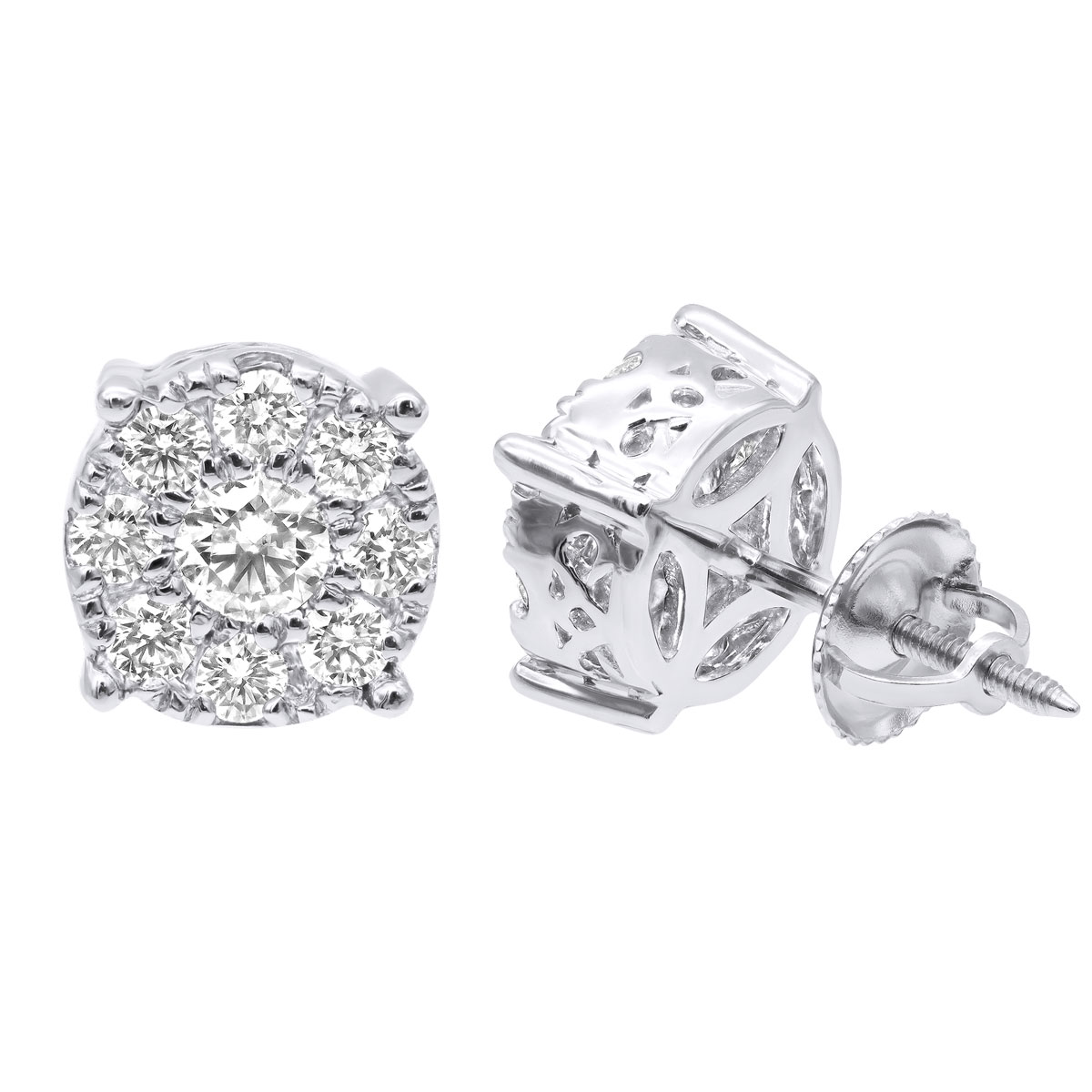 Ladies Earrings 14K White Gold String Diamond Earrings 1.54