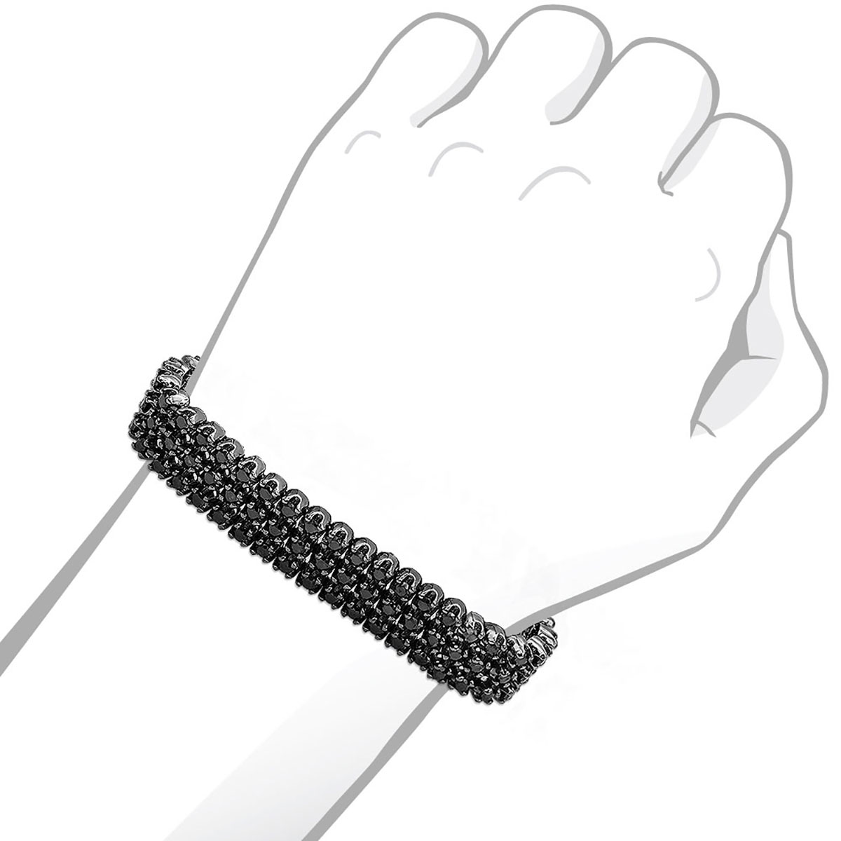 Solid 10k Gold 3 Row Black Diamond Tennis Bracelet for Men 10 Carats 000989