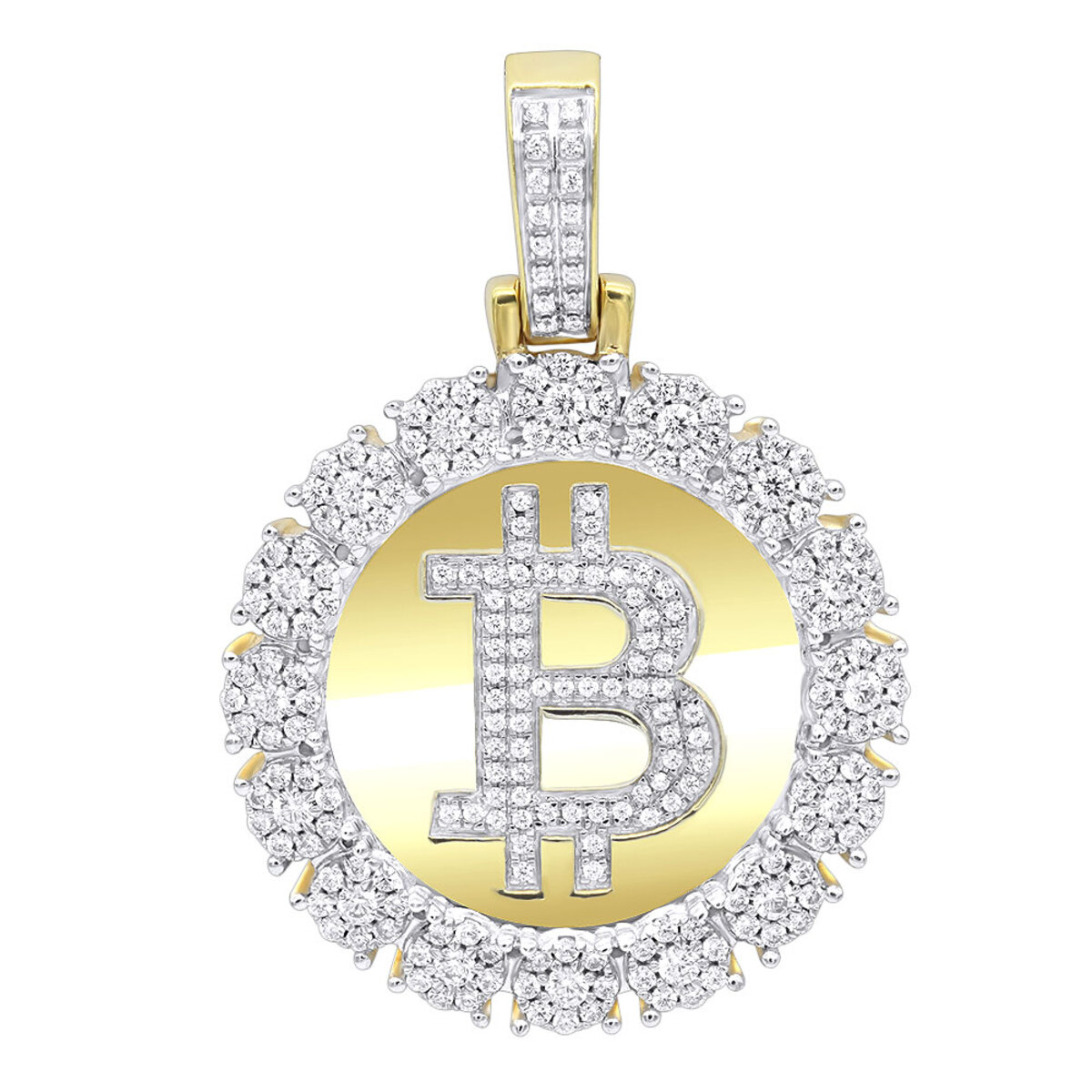 14K Rose Gold Bitcoin Pendant for Men 2 Carat Diamond Medallion Circle  407037-14k