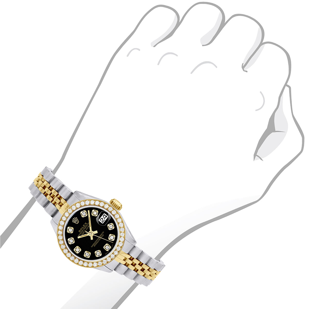 26mm Rolex Datejust Diamond Bezel Watch for Women Two Tone 0.9ct