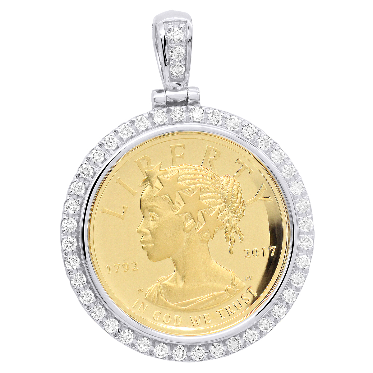US Mint American Liberty 1oz Gold Coin Pendant w Diamond Bezel 2ct