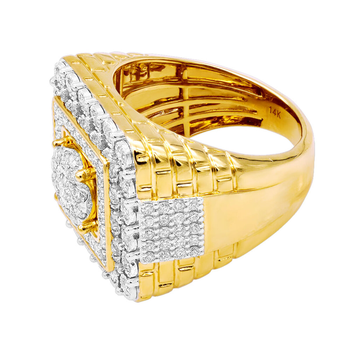 Hip Hop Jewelry 10K or 14K Gold Large Mens Diamond Ring | Square