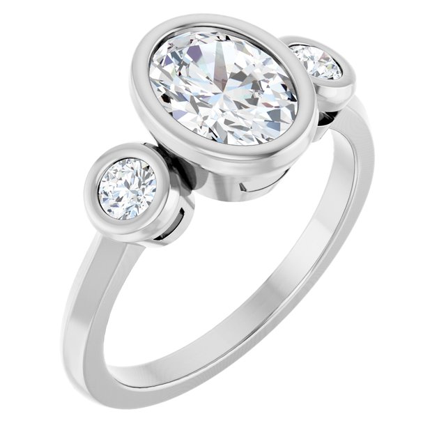 Item Code: ST184DNO, Warranty: 12 months, Ring Style: Birthstone, Metal: 14K Gold, Bridal: Bridal, Engagement, Setting Type: Bezel, Three-Stone, Personalization: Yes, Carat Weight: 1 ct, Type of Gemstone: Diamond, Shape: Oval, Round, Color: H, Clarity: SI1, Stone Setting Type: Bezel.