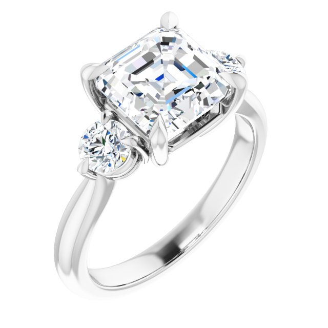 Item Code: ST120DLA, Warranty: 12 months, Ring Style: Birthstone, Metal: 14K Gold, Bridal: Bridal, Engagement, Setting Type: Three-Stone, Personalization: Yes, Carat Weight: 3 ct, Type of Gemstone: Diamond, Shape: Asscher, Round, Color: F, Clarity: VS1, Stone Setting Type: Claw Prong.