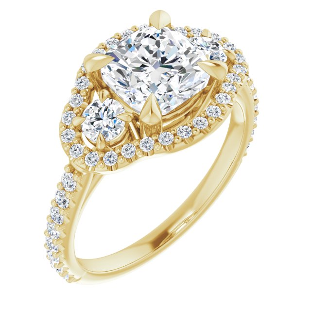 Item Code: ST161DLC, Warranty: 12 months, Ring Style: Birthstone, Metal: 14K Gold, Bridal: Bridal, Engagement, Setting Type: Halo, Personalization: Yes, Carat Weight: 2 ct, Type of Gemstone: Diamond, Shape: Cushion, Round, Color: F, Clarity: VS1, Stone Setting Type: Claw Prong, Shared Prong.
