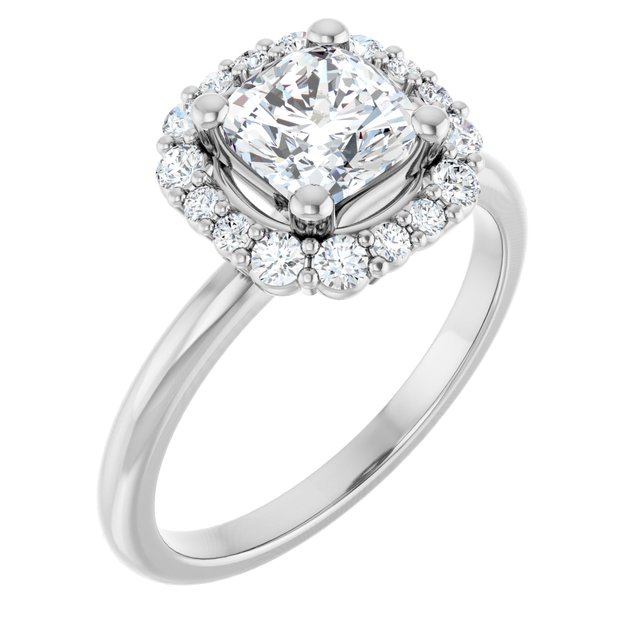 Item Code: ST167DNC, Warranty: 12 months, Ring Style: Birthstone, Metal: 14K Gold, Bridal: Bridal, Engagement, Setting Type: Halo, Width: 3/8in (10mm), Personalization: Yes, Carat Weight: 1 ct, Type of Gemstone: Diamond, Shape: Cushion, Round, Color: H, Clarity: SI1, Stone Setting Type: Prong, Shared Prong.
