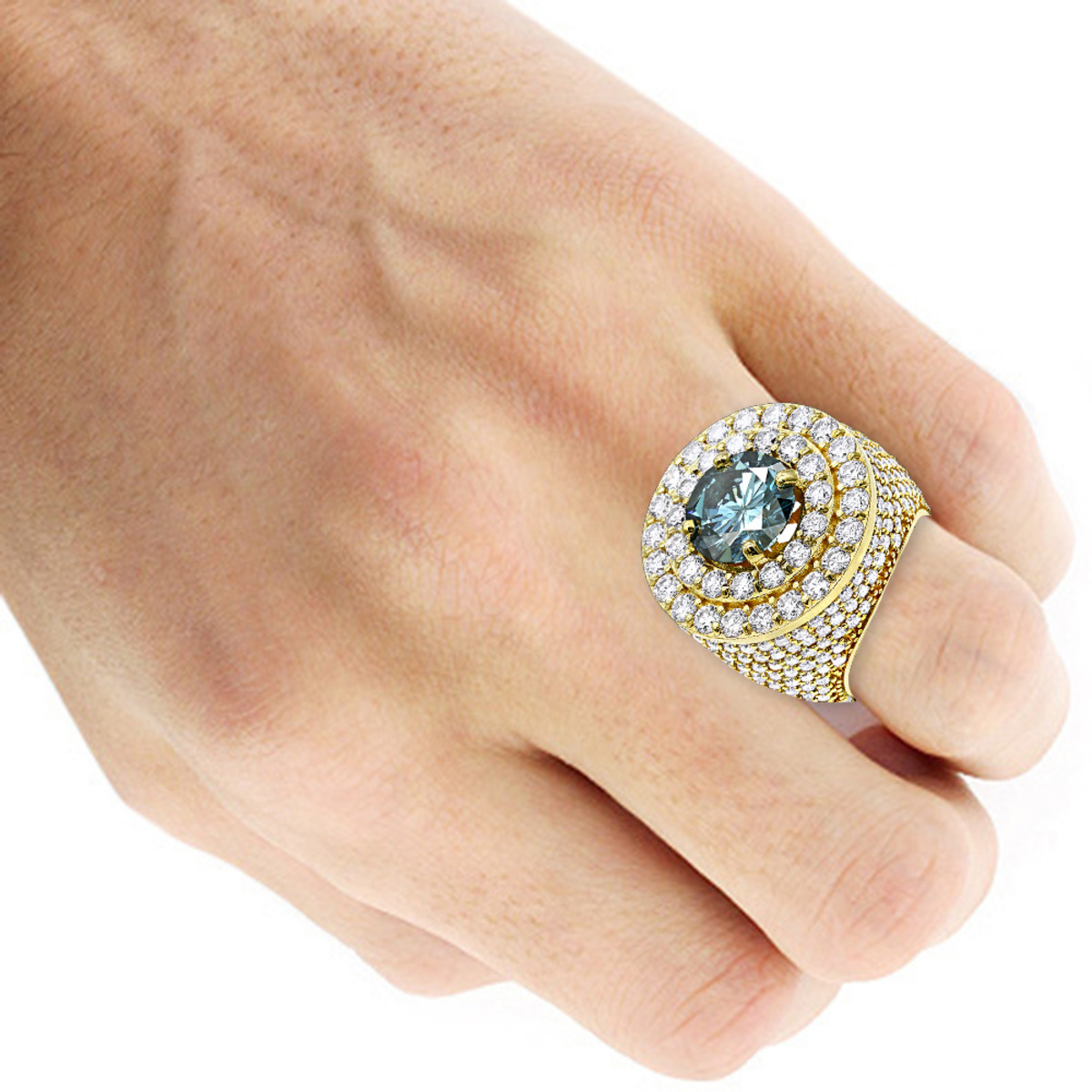 Luxurman Statement 10K or 14K Gold Unique White Blue Diamond Men's