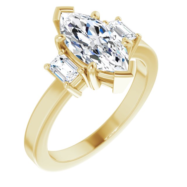 Item Code: ST210DLM, Warranty: 12 months, Ring Style: Birthstone, Metal: 14K Gold, Bridal: Bridal, Engagement, Setting Type: Three-Stone, Personalization: Yes, Jewelry Shape: Marquise, Rectangle, Carat Weight: 2 ct, Type of Gemstone: Diamond, Shape: Marquise, Emerald, Color: F, Clarity: VS1, Stone Setting Type: Prong.