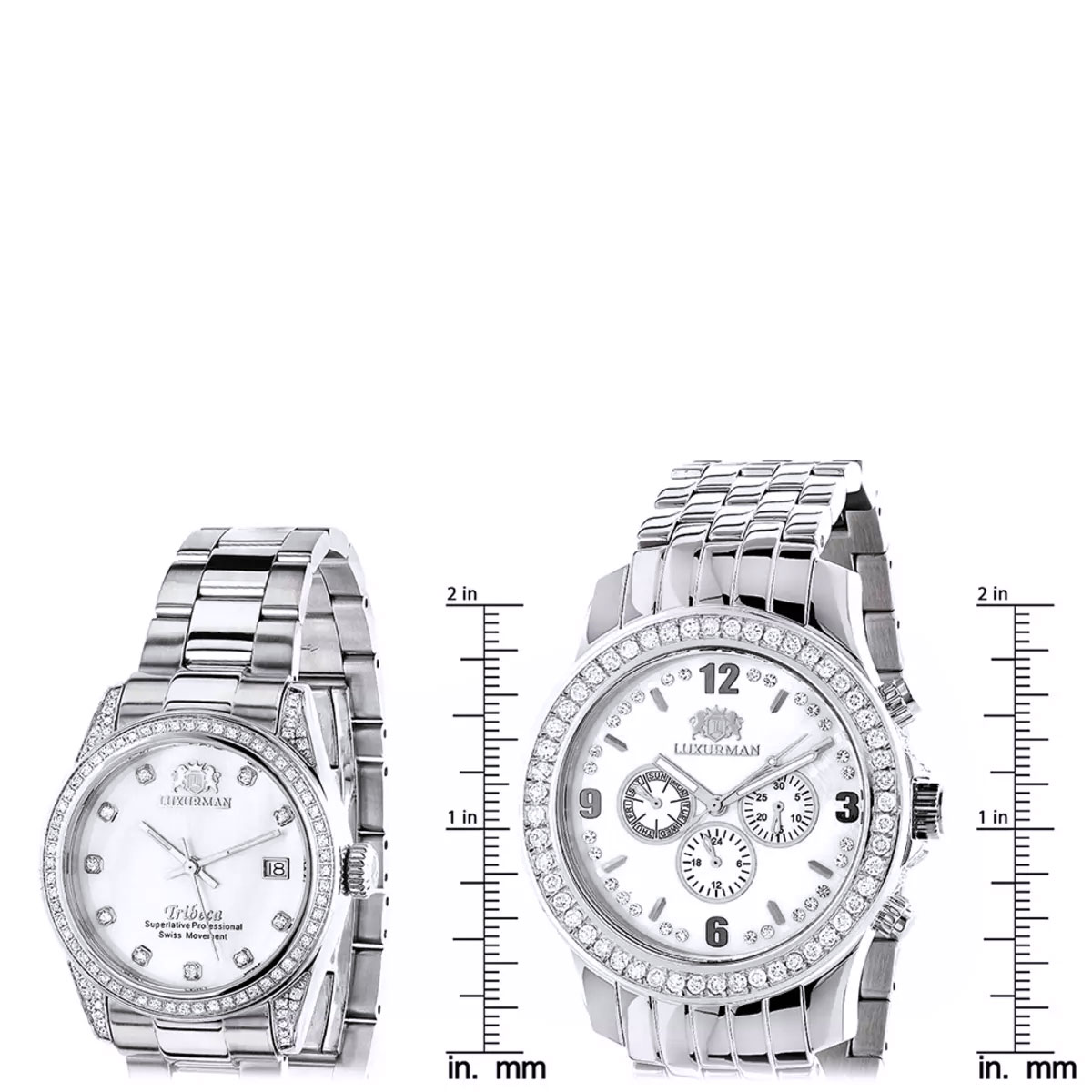 Luxury Silver Watch and Chain SetTwo pieces Dazzling watch set Lab Diamond 18\