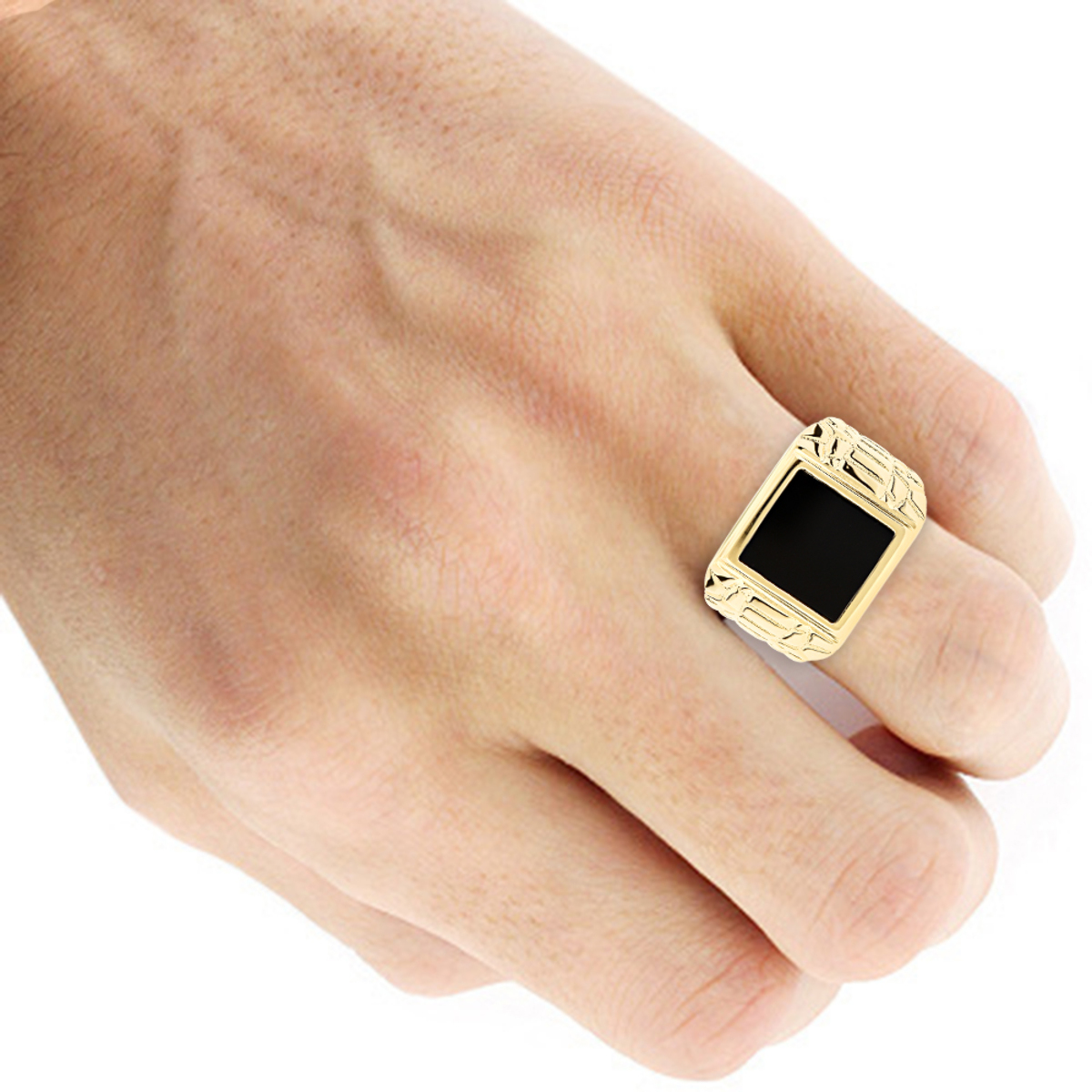 Mens Black Onyx Ring in 14K Yellow Gold 000121