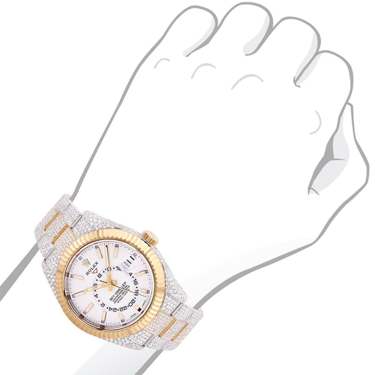 Men's Two-Tone Diamond Watch Iced Out Rolex Sky Dweller 41mm White