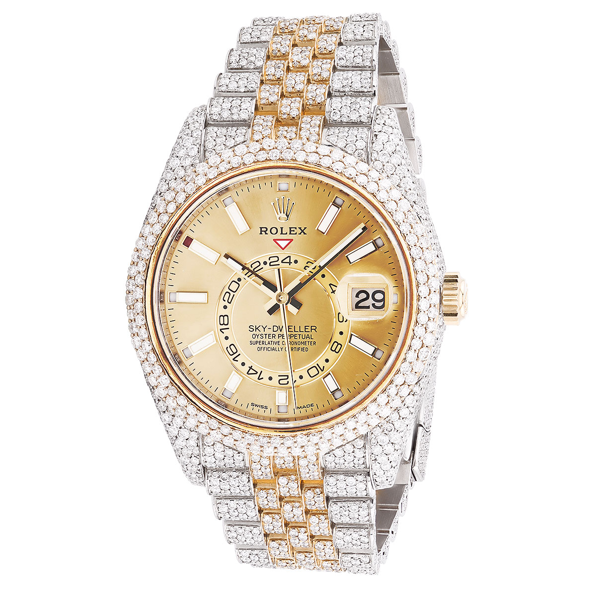 Men's Two Tone Diamond Watch Rolex Sky Dweller 41mm Gold Tone Dial