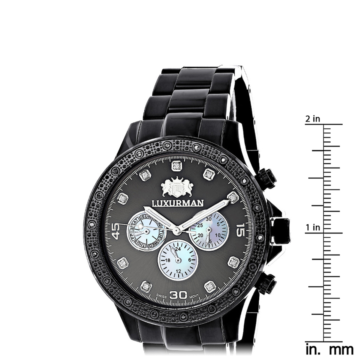 Midsize Mens Black Diamond Watch by Luxurman 0.25ct 967701