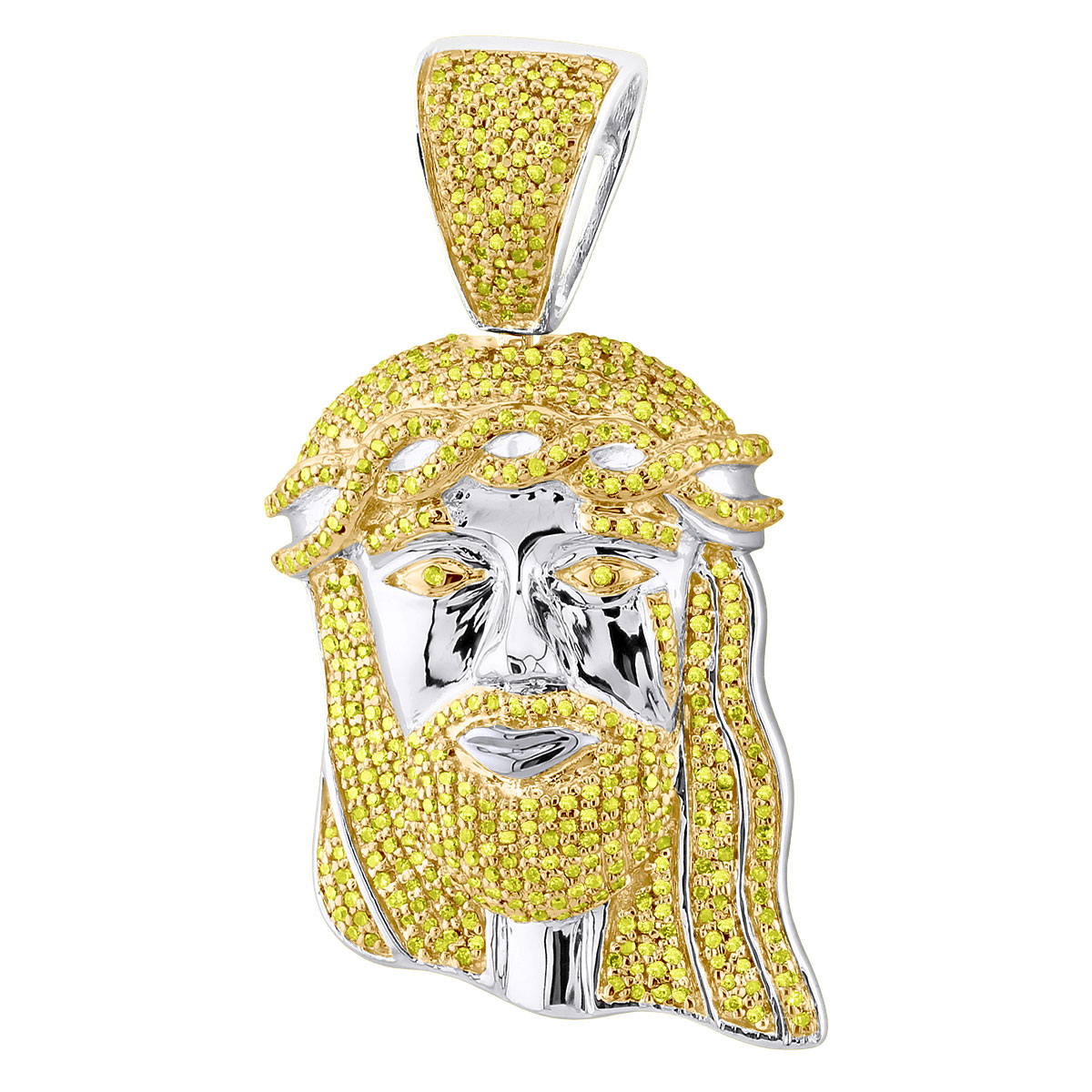 Men's Yellow Diamond Jesus Head Pendant Gold Plated Sterling