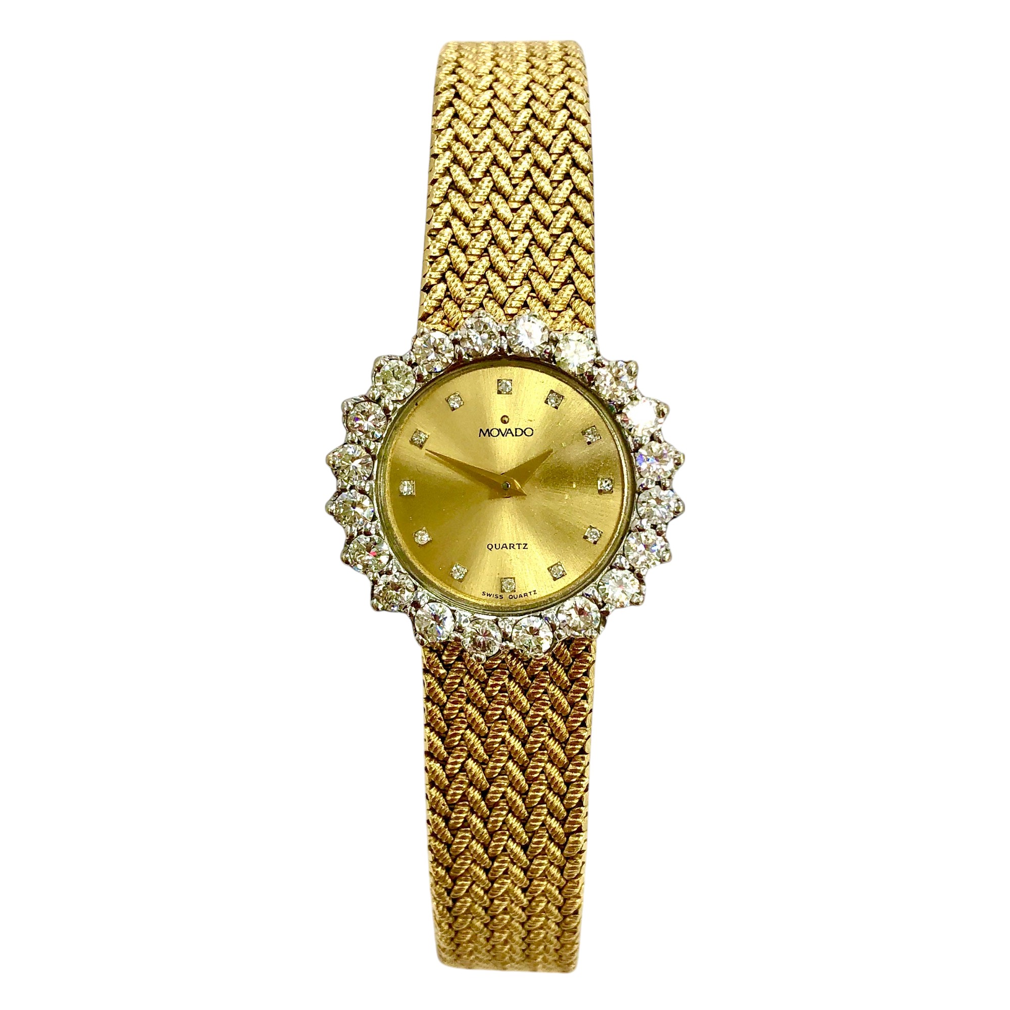 Movado Women's 14K Gold Diamond Watch 25mm Quartz 2ct Gold Dial