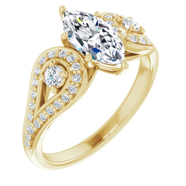 Item Code: ST222DNM, Warranty: 12 months, Ring Style: Birthstone, Vintage, Metal: 14K Gold, Bridal: Bridal, Engagement, Personalization: Yes, Jewelry Shape: Marquise, Carat Weight: 1 ct, Type of Gemstone: Diamond, Shape: Marquise, Round, Color: H, Clarity: SI1, Stone Setting Type: Prong, Pinpoint.