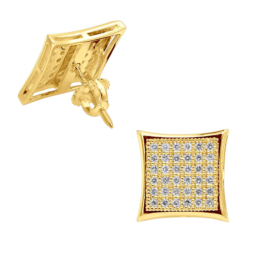 Jさん Square 18K Gold Round Cut Diamond Stud Earrings for Men and Women