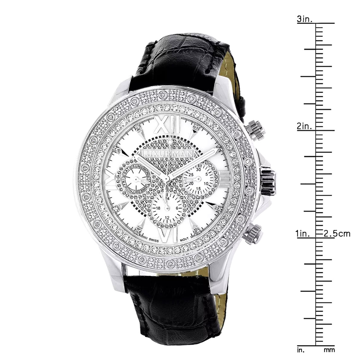 Real Diamond Watch For Men Diamond Bezel Black Leather Strap  display picture 1