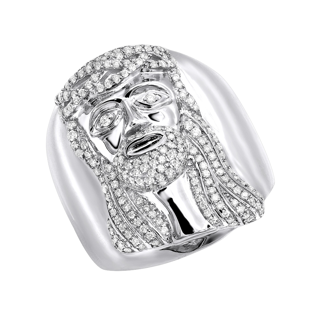 Religious Jewelry 14k Gold Jesus Ring 1 Carat Mens Diamond Ring by